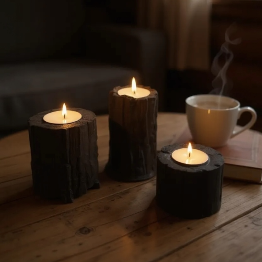 Lava Core Volkanik Kaya 3'lü Tealight Mumluk Seti | Dramatik Tasarım