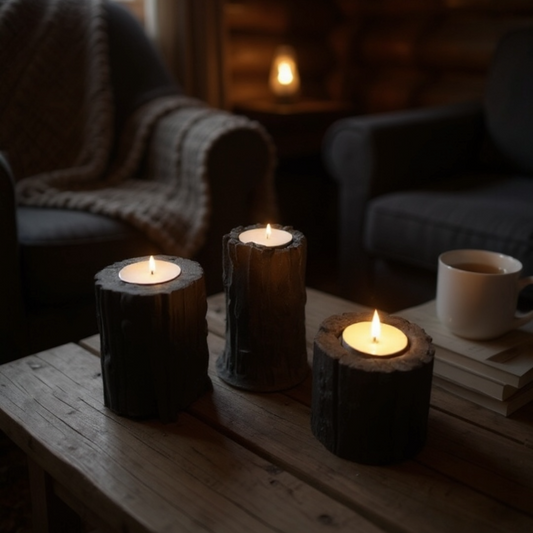 Lava Core Volkanik Kaya 3'lü Tealight Mumluk Seti | Dramatik Tasarım
