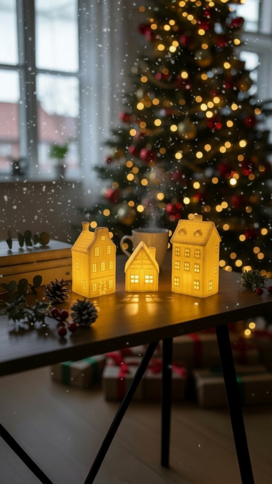 Christmas Cottage 3'lü Yılbaşı Evi Işıklı Dekorasyon Seti