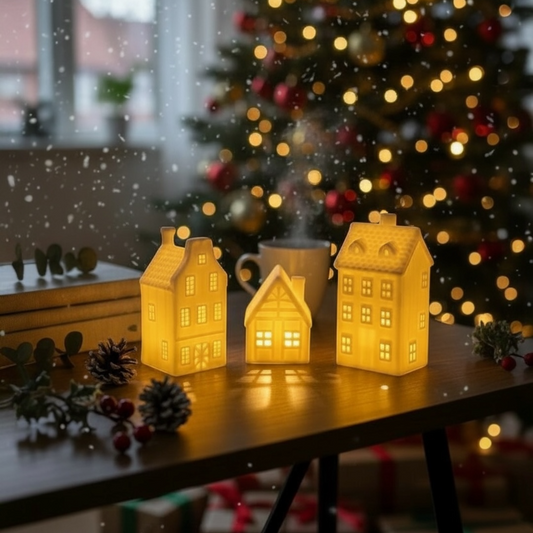 Christmas Cottage 3'lü Yılbaşı Evi Işıklı Dekorasyon Seti