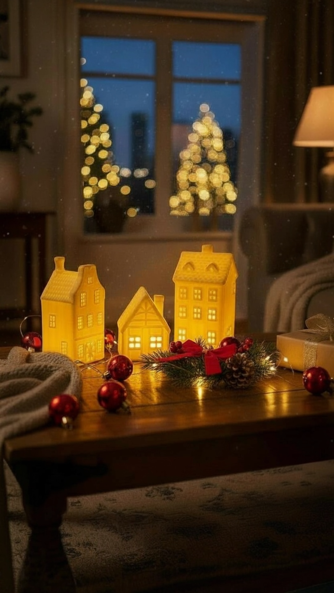 Christmas Cottage 3'lü Yılbaşı Evi Işıklı Dekorasyon Seti