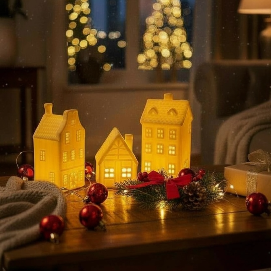 Christmas Cottage 3'lü Yılbaşı Evi Işıklı Dekorasyon Seti