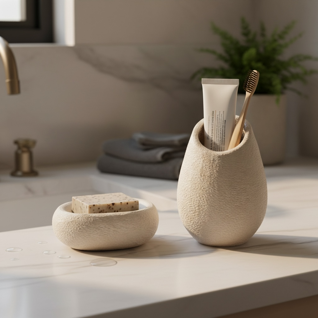 Skadi Stone Banyo Seti | Sabunluk ve Diş Fırçalığı