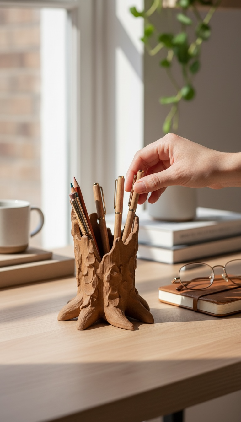 Timber Root Ağaç Kökü Kalem Organizer | Masaüstü Tasarım Aksesuarı