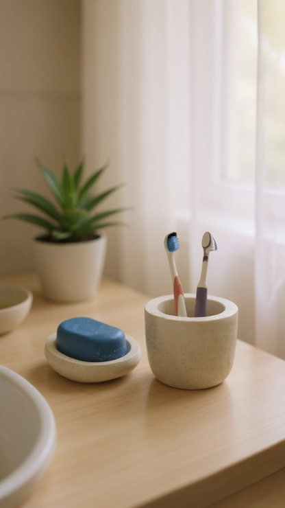 Vita Bath Duo Banyo Seti | Taş Tasarım Sabunluk & Diş Fırçalığı