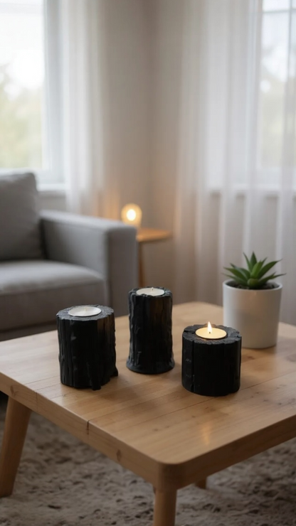Lava Core Volkanik Kaya 3'lü Tealight Mumluk Seti | Dramatik Tasarım