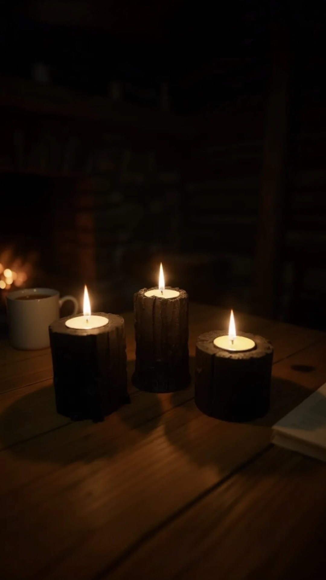 Lava Core Volkanik Kaya 3'lü Tealight Mumluk Seti | Dramatik Tasarım