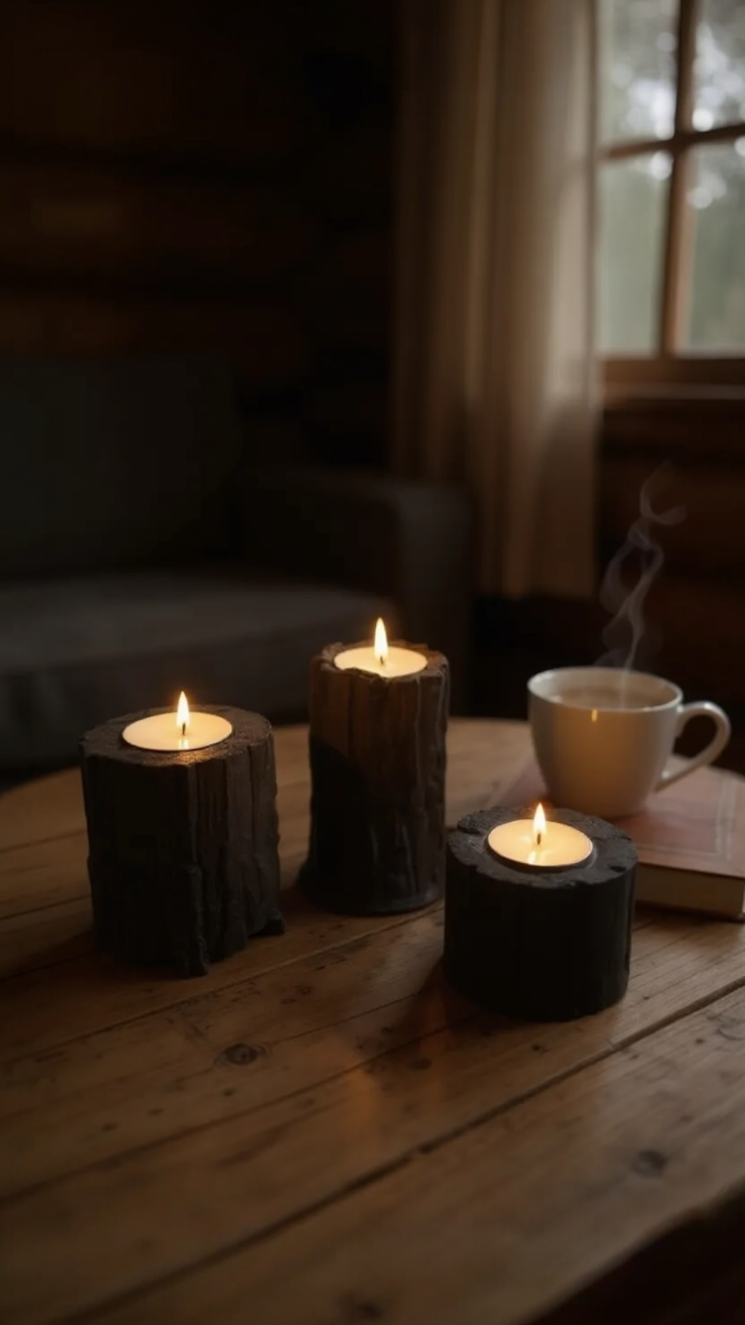 Lava Core Volkanik Kaya 3'lü Tealight Mumluk Seti | Dramatik Tasarım