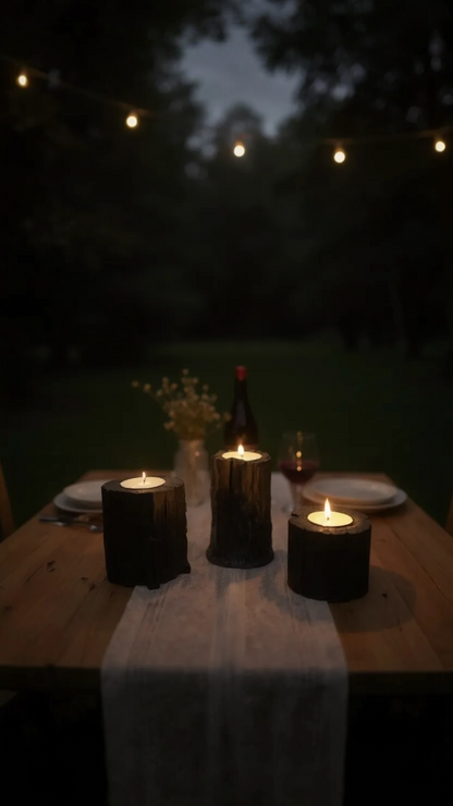 Lava Core Volkanik Kaya 3'lü Tealight Mumluk Seti | Dramatik Tasarım