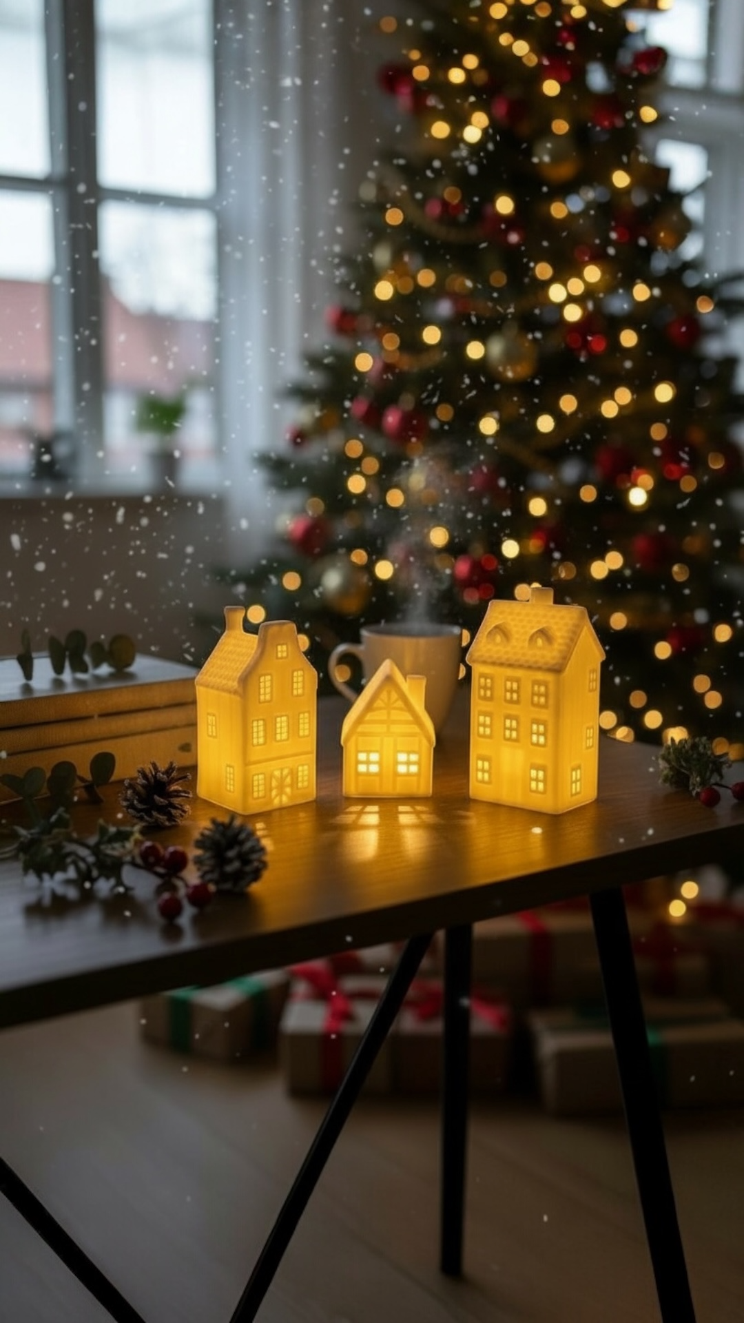Christmas Cottage 3'lü Yılbaşı Evi Işıklı Dekorasyon Seti