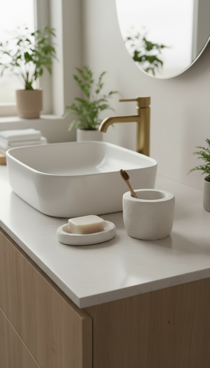 Vita Bath Duo Banyo Seti | Taş Tasarım Sabunluk & Diş Fırçalığı