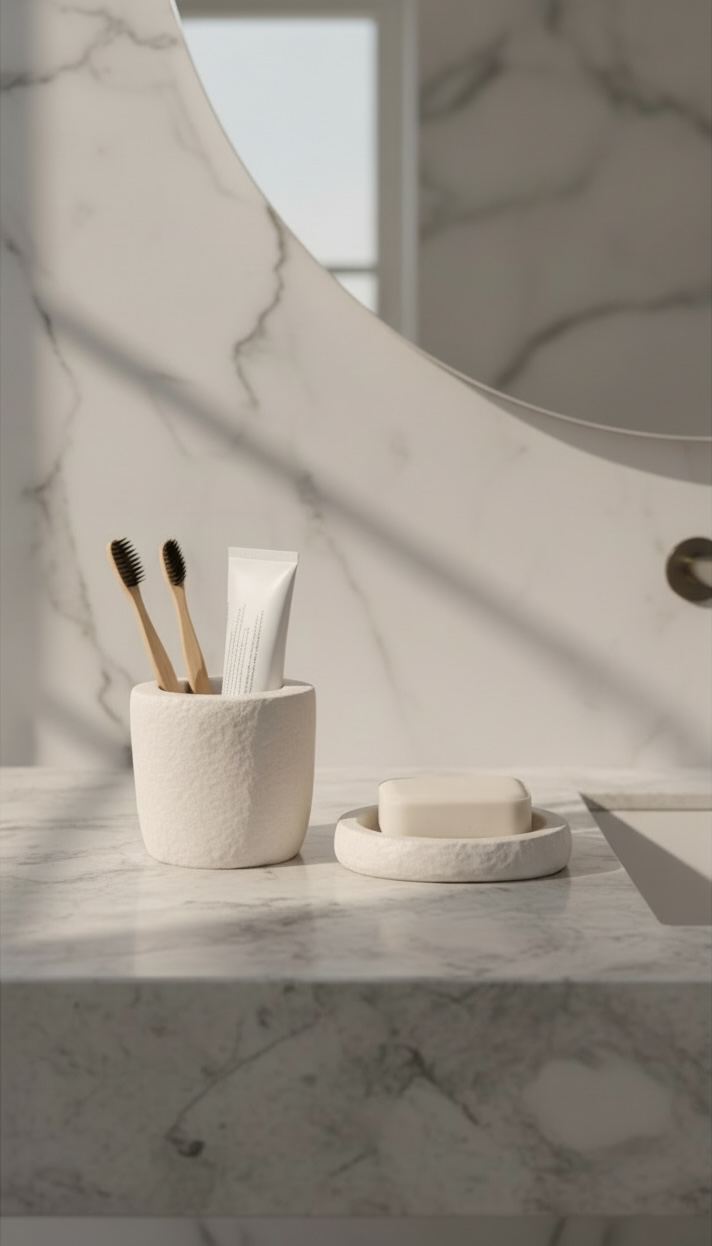 Vita Bath Duo Banyo Seti | Taş Tasarım Sabunluk & Diş Fırçalığı