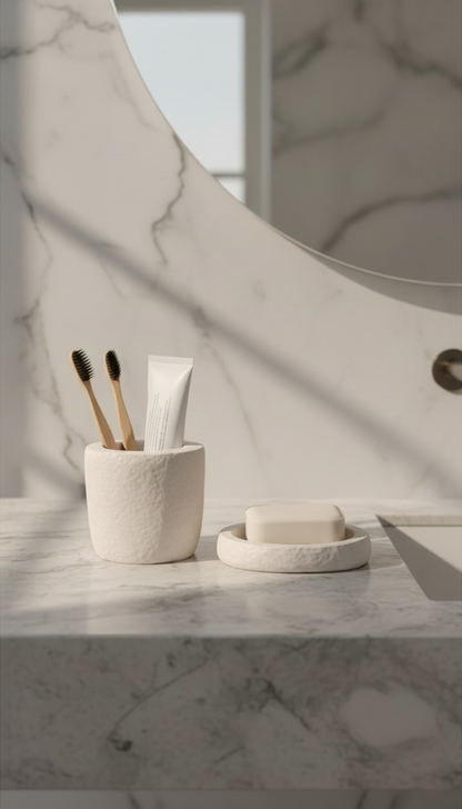 Vita Bath Duo Banyo Seti | Taş Tasarım Sabunluk & Diş Fırçalığı