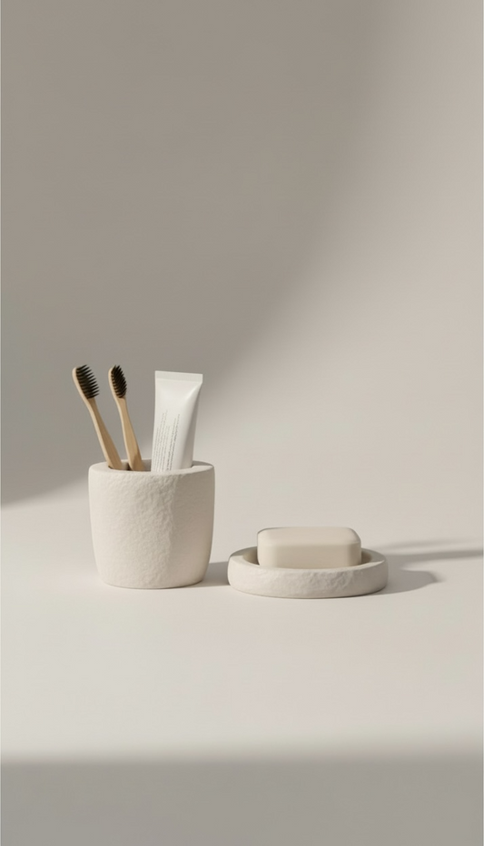 Vita Bath Duo Banyo Seti | Taş Tasarım Sabunluk & Diş Fırçalığı