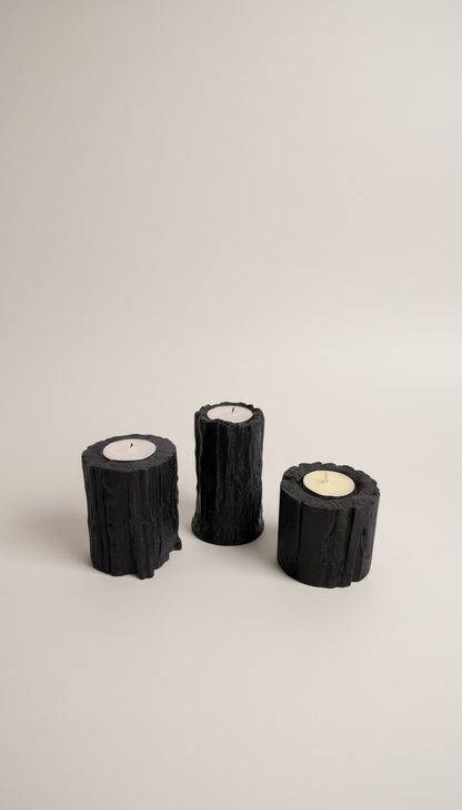 Lava Core Volkanik Kaya 3'lü Tealight Mumluk Seti | Dramatik Tasarım