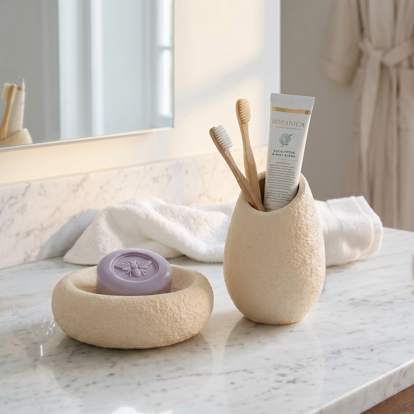 Skadi Stone Banyo Seti | Sabunluk ve Diş Fırçalığı