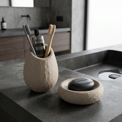 Skadi Stone Banyo Seti | Sabunluk ve Diş Fırçalığı